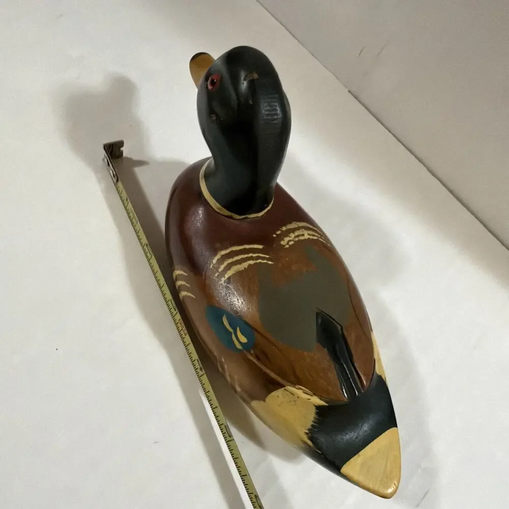 Vintage 7” Handmade Wood Mallard Duck Hand Painted